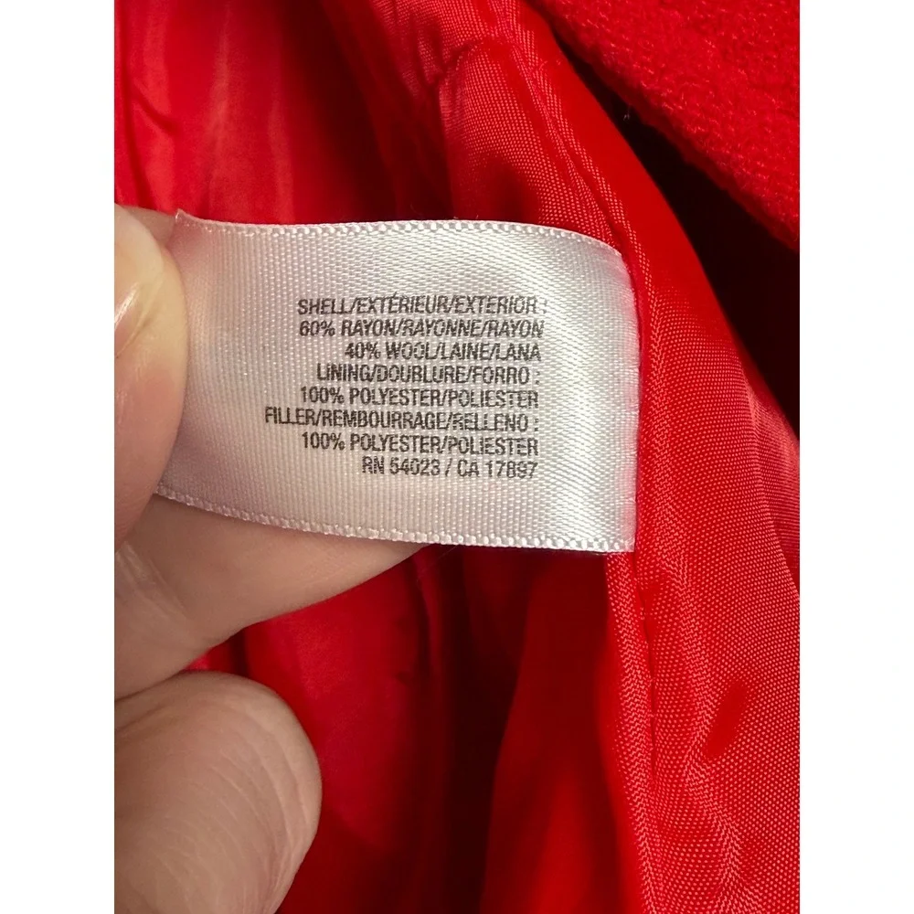Old Navy Girls 3T Red Wool Blend Hooded Peacoat Double Breasted Jacket EUC